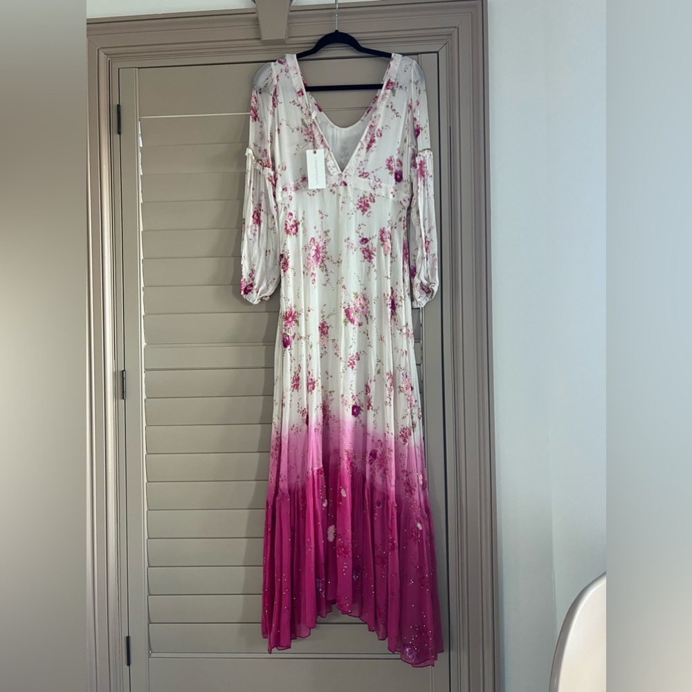 NWT LoveShackFancy 100% Silk Zaria Hand-Dyed Beaded Maxi Dress Gown 6 $995 - Picture 2 of 6